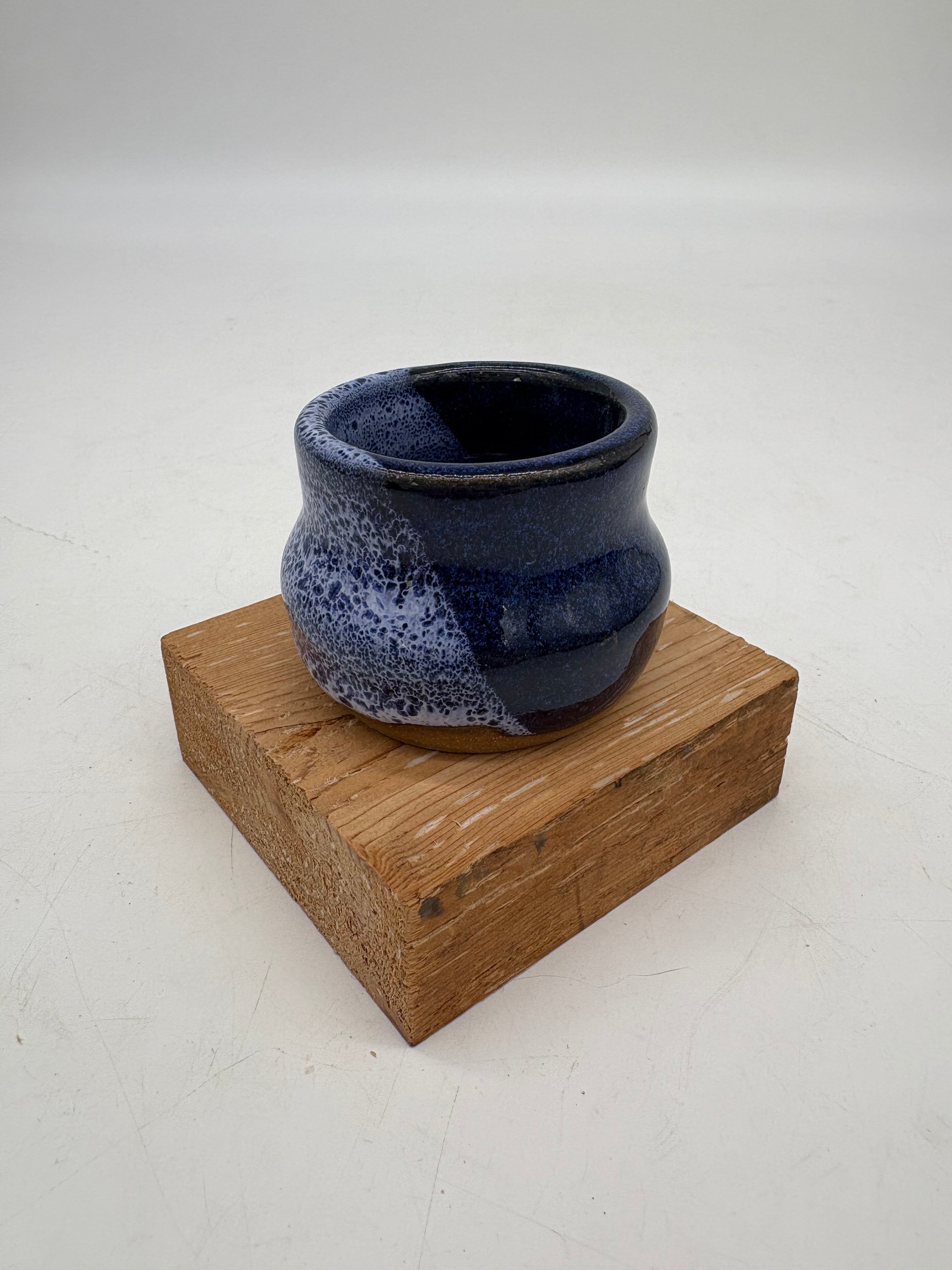 Split Royal Blue and White Speckled Small Cup