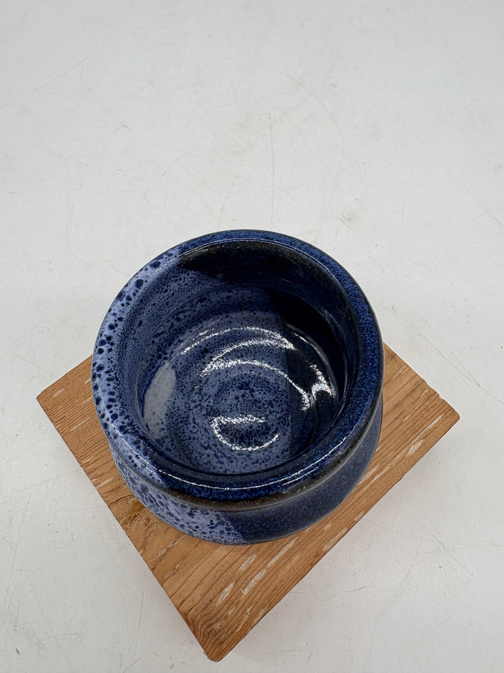 Split Royal Blue and White Speckled Small Cup