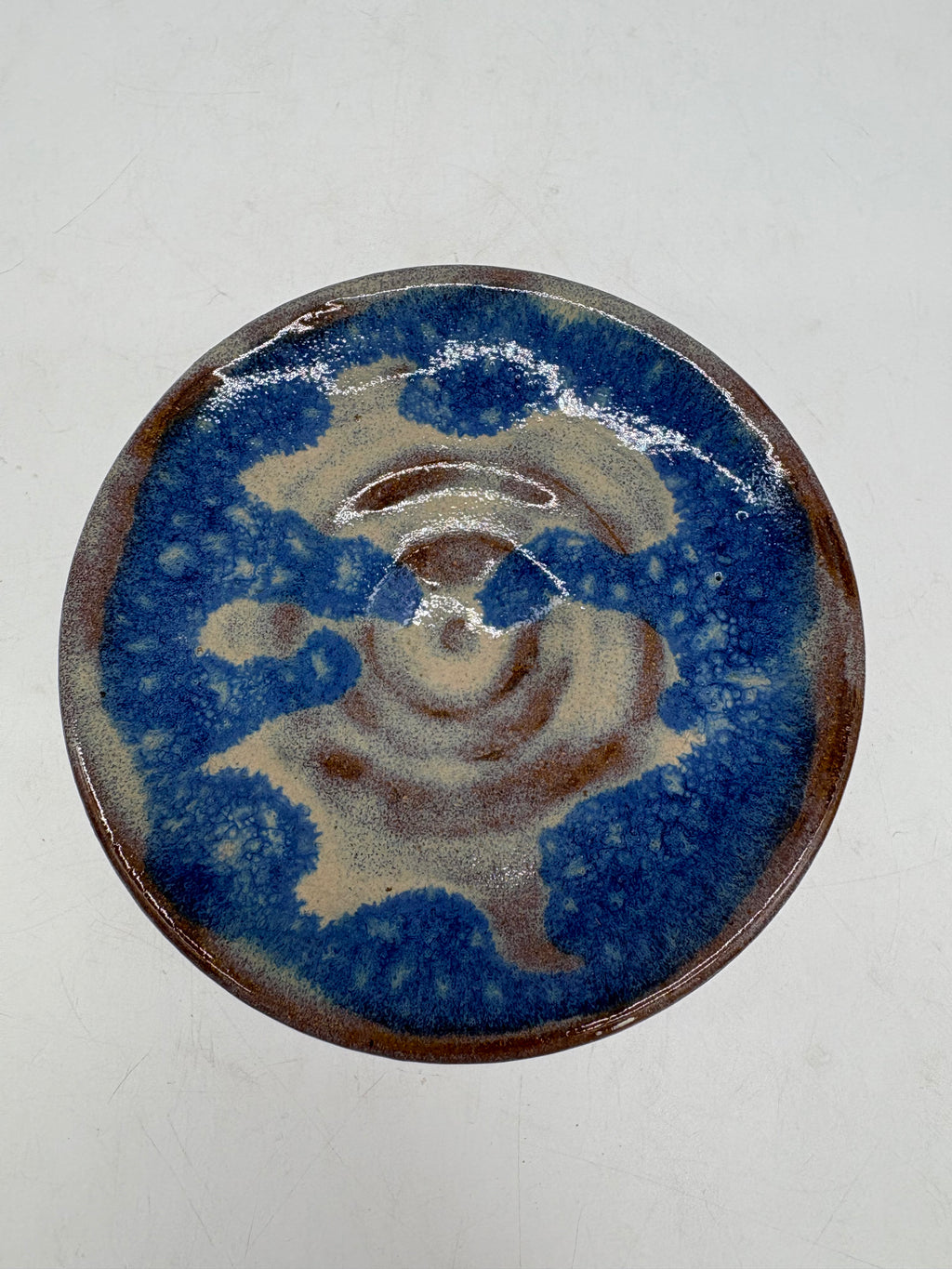 Blue and Cream Cat Food Pedestal