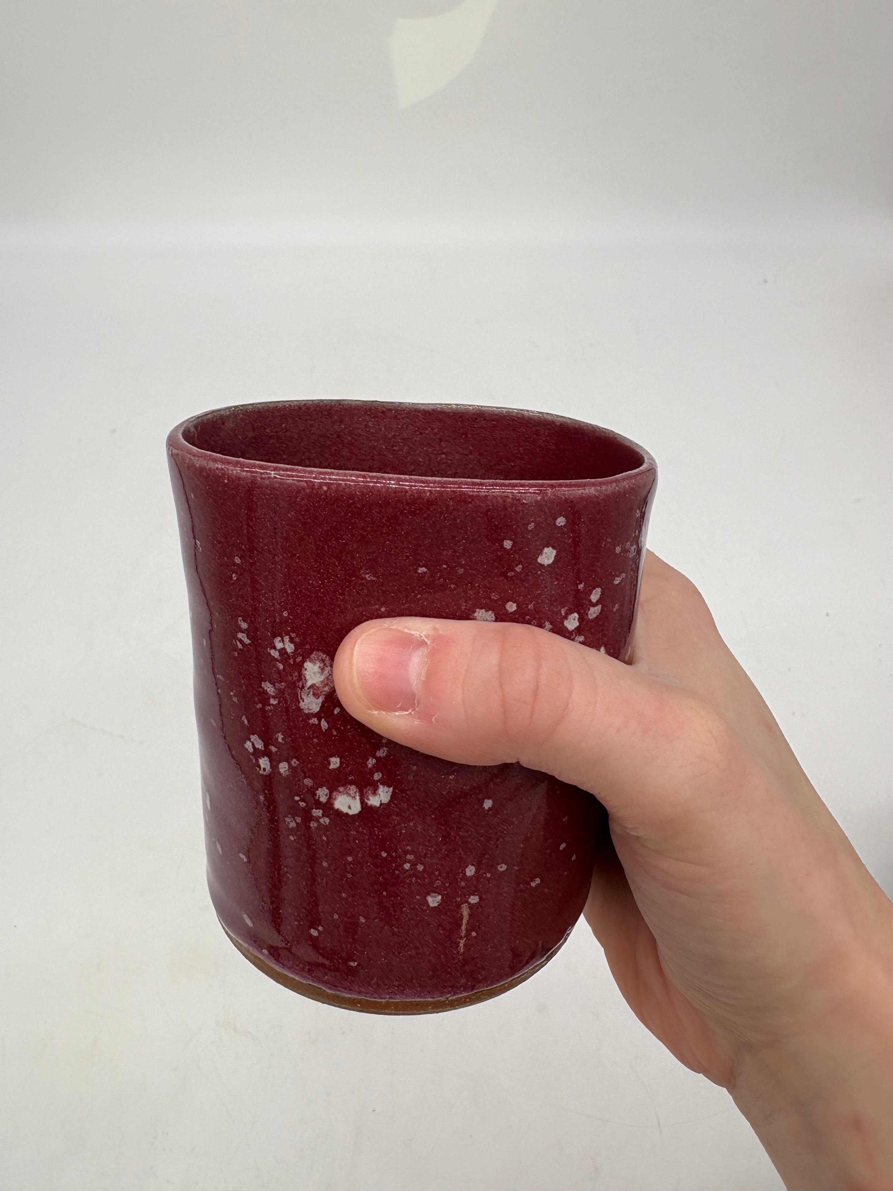 Cranberry and White Speckled Ergonomic Mug